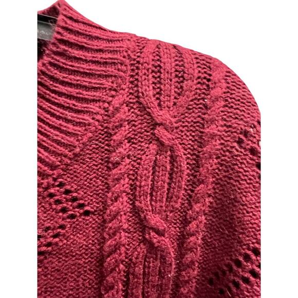 Burgundy red Whimsigoth festival lace sleeve cable knit oversized sweater Sz S - Picture 5 of 9